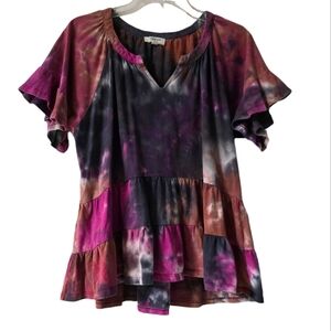 Umgee Short Sleeve Tie Dye Blouse Size S